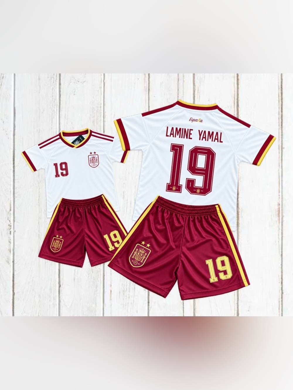 Spain Lamine Yamal Kids Soccer Jersey Set - White & Maroon away Uniform